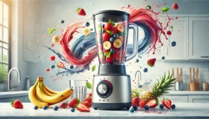 Et bilde av en blender med massevis av frukt